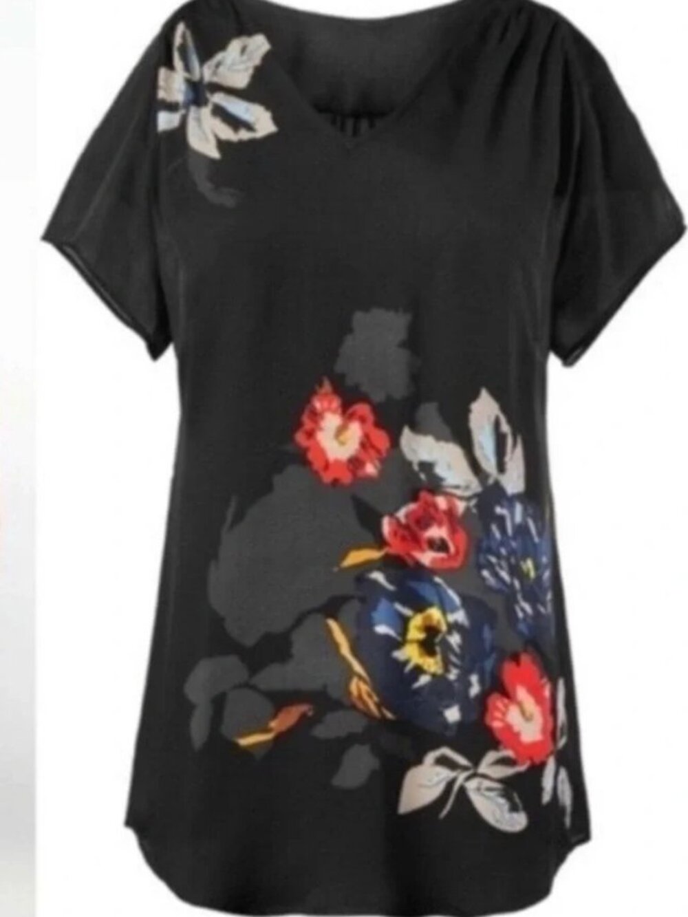 CAbi Fiore Black Tunic with Floral Pattern #5020 ** Size Large